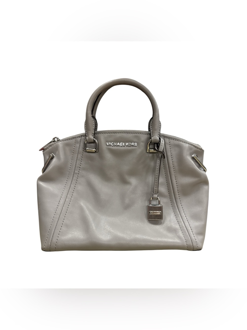 Michael Kors Gray Leather Satchel with Lock Charm